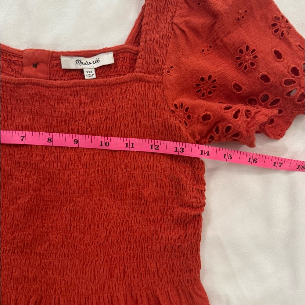 Madewell Eyelet Sleeve Lucie Smocked Peplum Top, Orange, Size XXS, Style #NE241 - Picture 5 of 10